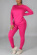Rose Red Casual Solid Basic O Neck Long Sleeve Two Pieces