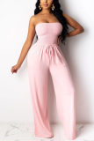 Baby Blue Sweet Solid Patchwork Strapless Regular Jumpsuits