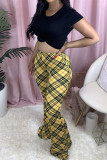 Yellow Fashion Casual Print Basic Regular High Waist Trousers