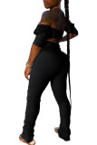 Black Fashion Sexy adult Patchwork Solid backless Draped Bandage Two Piece Suits pencil Nine Sleeves Two Pieces
