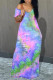 Sky Blue Milk. Fashion adult Ma'am Street Cap Sleeve Short Sleeves V Neck Pencil Dress Floor-Length Tie and dye Dresses