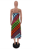 Colour Fashion Sexy Plaid Print Backless Spaghetti Strap Sleeveless Dress