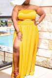 Black Sexy Vacation Print Polka Dot Patchwork Strapless Beach Plus Size Two Pieces