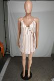 White Casual Fashion bandage Button Striped Sleeveless Slip Rompers