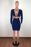 Grey Sexy Solid Hollowed Out V Neck Wrapped Skirt Dresses
