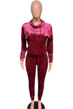 Wine Red Fashion British Style Adult Pleuche Solid Hooded Collar Long Sleeve Cap Sleeve Regular Two Pieces