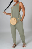 Black Fashion Casual Solid Basic O Neck Loose Jumpsuits