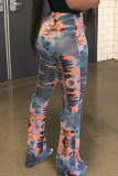 Red Yellow Elastic Fly Mid Gradient Boot Cut Bottoms