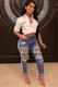 Blue Denim Zipper Fly Sleeveless Mid Hole Solid washing Patchwork Straight Pants Pants