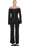 White Sexy Patchwork Solid Ruffled Long Sleeve one word collar Jumpsuits