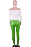 Black PU Sexy Two Piece Suits Solid Patchwork pencil Long Sleeve 