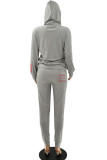 Wine Red Fashion Street Blends Letter Patchwork Print Patchwork Draw String Pocket Pullovers Pants Hooded Collar Long Sleeve Regular Sleeve Regular Two Pieces