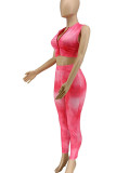 Pink Casual Print Patchwork O Neck Sleeveless Two Pieces