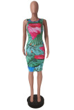 Green Fashion Sexy Print Basic O Neck Vest Dress