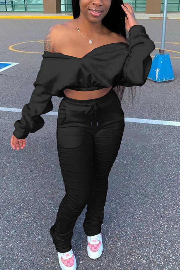Black venetian Fashion adult Ma'am OL Solid Two Piece Suits pencil Long Sleeve Two Pieces