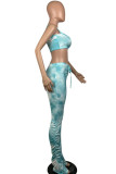 Green Fashion Casual Print Tie Dye Two Piece Suits Boot Cut Sleeveless Two Pieces