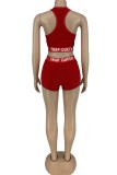 Red Casual Sportswear Solid Letter U Neck Sleeveless Two Pieces