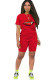 Red Fashion Casual adult Ma'am Print Two Piece Suits Lips Print Straight Short Sleeve Two Pieces