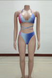 Yellow Fashion Sexy Print Backless Strap Design Halter Sleeveless Three-piece Set