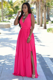White Chiffon Sexy Fashion Tank Sleeveless V Neck Step Skirt Floor-Length Solid 