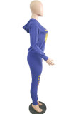 White Casual Letter Print Patchwork Hooded Collar Long Sleeve Two Pieces