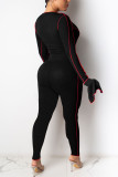 Black Fashion Sexy Solid Patchwork V Neck Skinny Jumpsuits