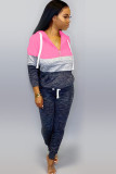 Pink knit Sexy Solid Patchwork Two Piece Suits Straight Long Sleeve Two-piece Pants Set