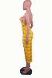 Gold Fashion Sexy Print Backless Spaghetti Strap Sleeveless Dress