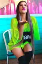 Fluorescent green Casual Fashion Cap Sleeve 3/4 Length Sleeves Asymmetrical Collar O neck Straight Mini holl