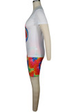 Green Fashion Sexy adult Ma'am O Neck Patchwork Print Tie Dye Two Piece Suits Stitching Plus Size