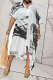 Black Casual Patchwork Tie-dye Turndown Collar Shirt Dress Dresses