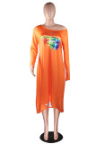 Grass Green adult Fashion Sexy One Shoulder Long Sleeves one shoulder collar Swagger Mid-Calf Print Ch