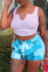 Baby Blue Sexy Print Ripped Contrast Spaghetti Strap Sleeveless Two Pieces