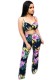 Dark Blue Print Mid Waist Two-piece suit
