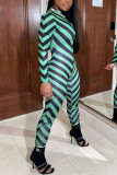 Red Sexy Striped Print O Neck Regular Jumpsuits