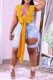 Yellow Fashion Sexy Solid Asymmetrical Tops