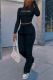 Black Casual Print Letter Turtleneck Long Sleeve Two Pieces