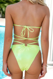 Green Fashion Sexy Solid Hollowed Out Backless Strap Design Swimwears