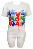 Black Fashion Casual adult Letter Patchwork Print Two Piece Suits Straight Short Sleeve Two Pieces