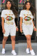White Fashion Casual adult Letter Patchwork Two Piece Suits Lips Print Straight Short Sleeve Two Pieces