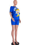 Fluorescent green Fashion adult Ma'am Street Patchwork Print Character Two Piece Suits pencil Short Sleeve Two Pieces