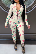 Apricot Fashion Living Print Basic Zipper Collar Skinny Jumpsuits