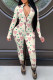 Apricot Fashion Living Print Basic Zipper Collar Skinny Jumpsuits
