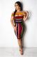 Black and red Sexy Fashion Off The Shoulder Sleeveless One word collar Hip skirt asymmetrical Striped C