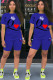 Royal blue Fashion Active adult Ma'am Print Two Piece Suits pencil Short Sleeve Two Pieces