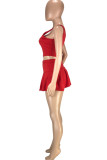 Red Casual Sportswear Solid Basic U Neck Sleeveless Two Pieces