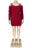 Red Sexy Solid Wrapped Skirt Plus Size 
