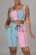 Light Pink Fashion Casual Patchwork Backless Square Collar Sleeveless Two Pieces