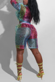 Colour Sexy Casual Print Patchwork See-through Turndown Collar Long Sleeve Two Pieces