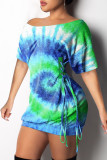 Green Fashion Sexy Patchwork Print bandage One word collar Hip skirt Dresses